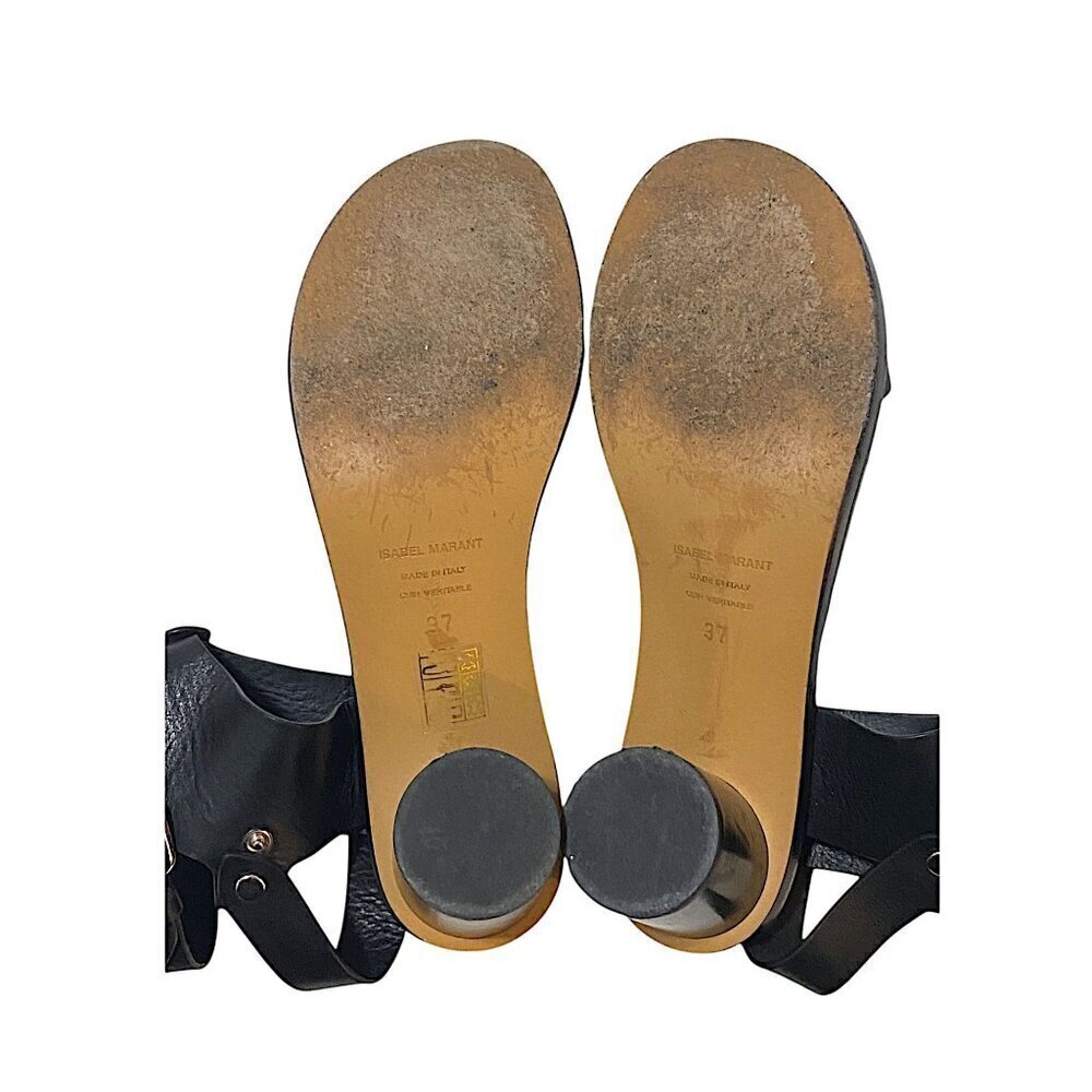 Isabel Marant Black Leather Jaeryn Mid Heel  Sandals, Size 37EU, Buckle - Picture 9 of 12